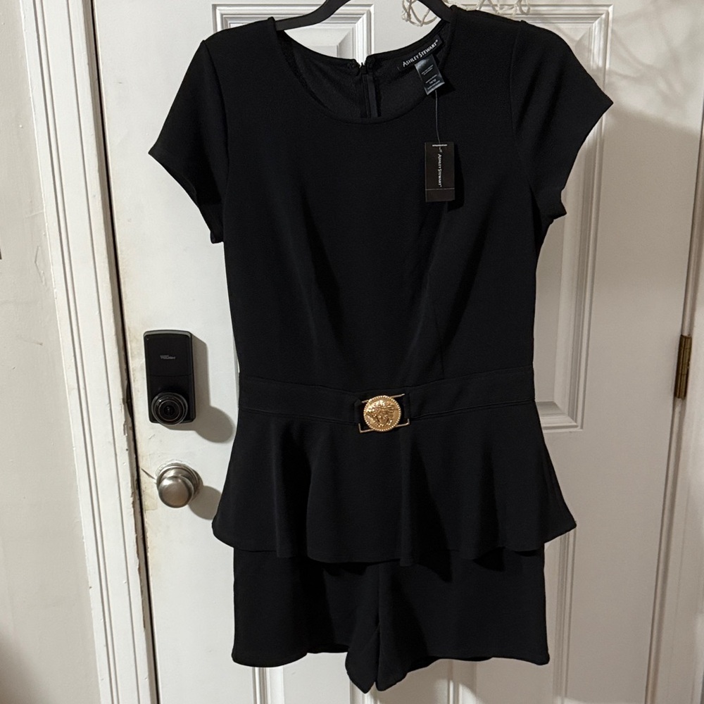 Ashley Stewart Black Peplum Shorts Jumpsuit
